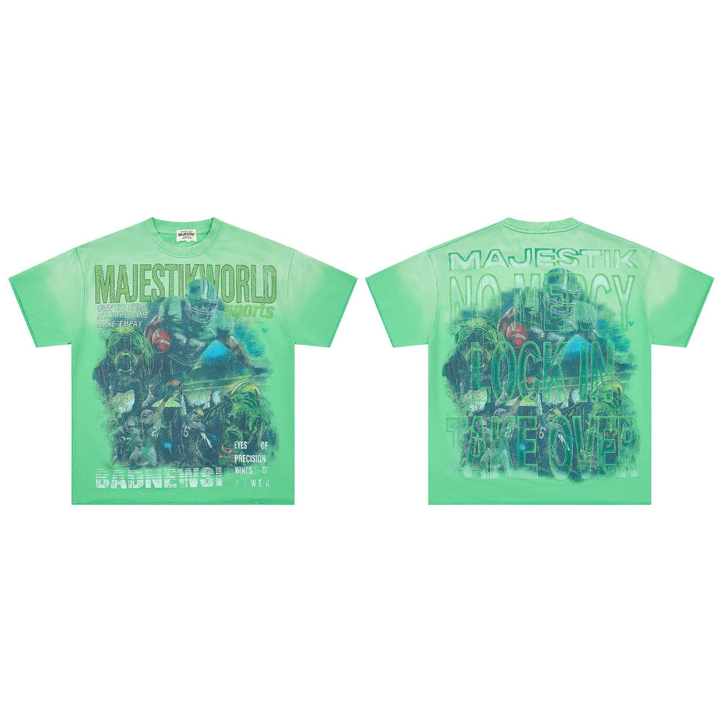 MAJESTIK Green Football Graphic T-Shirt