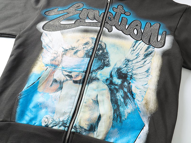MIXED EMOTION Diamond Graphic Zip-Up Hoodie
