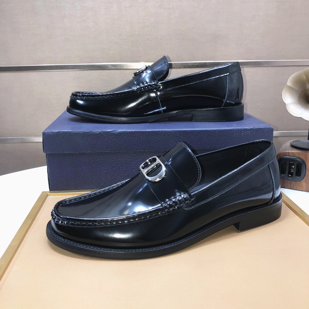Dior Black Buckle Loafers - Black Polished Finish