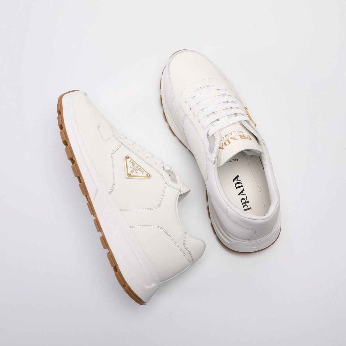 Prada Men's Triangle Badge Low-Top Sneakers - Leather Lining