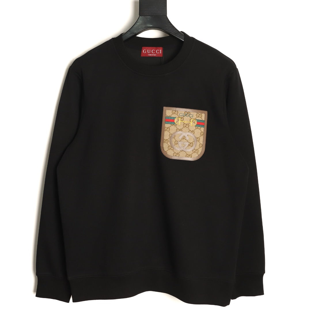 Gucci Monogram-Style Pocket-Patch Crewneck Sweatshirt - Black